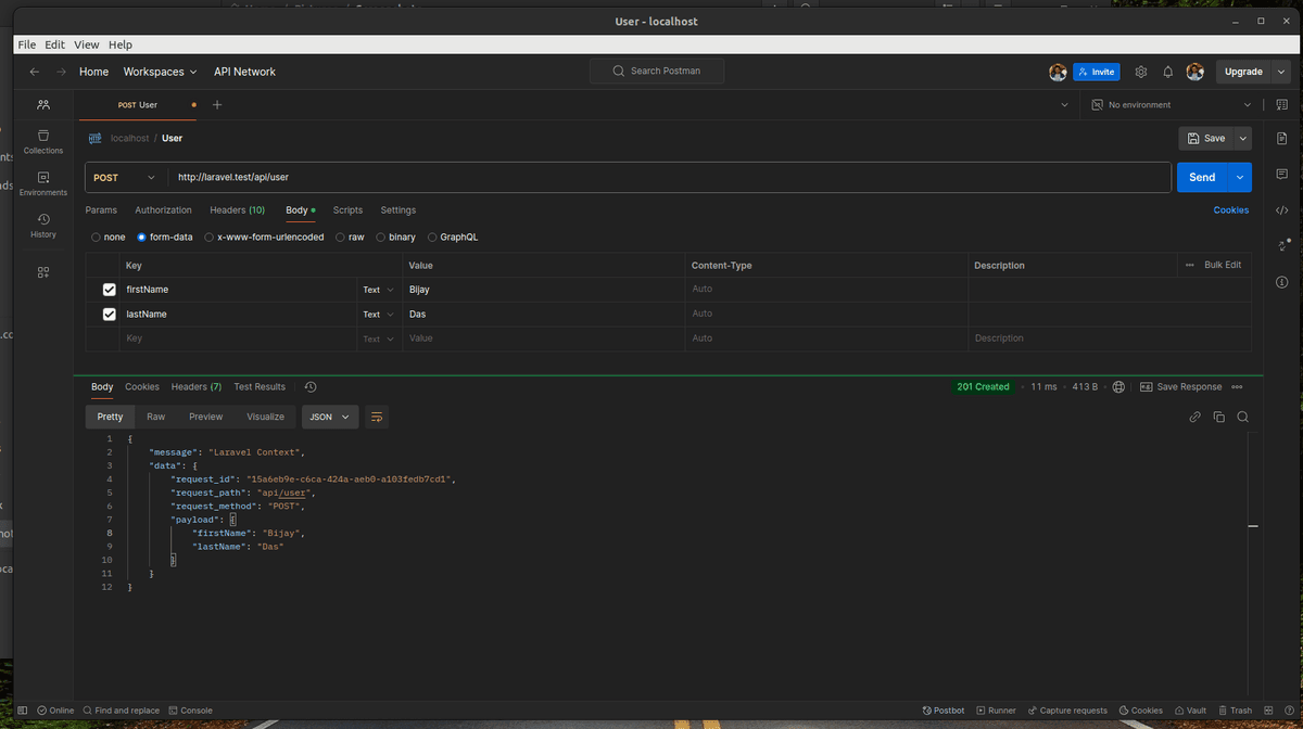 Laravel Context API Call from Postman